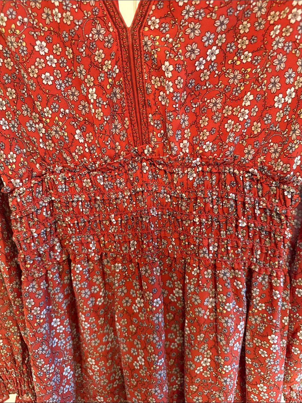 Max Studios Red Floral V-Neck Smocked Waist Mini Dress - Picture 8 of 16